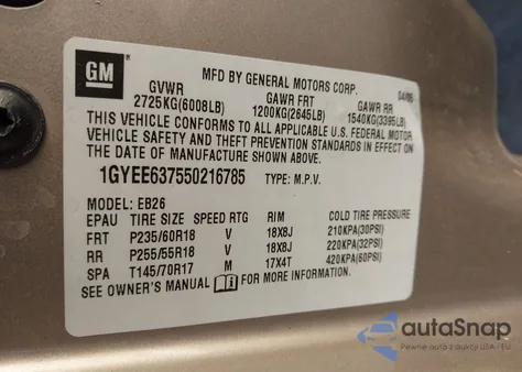 2005 Cadillac Srx V6 z USA, uszkodzony, nr VIN 1GYEE637550216785